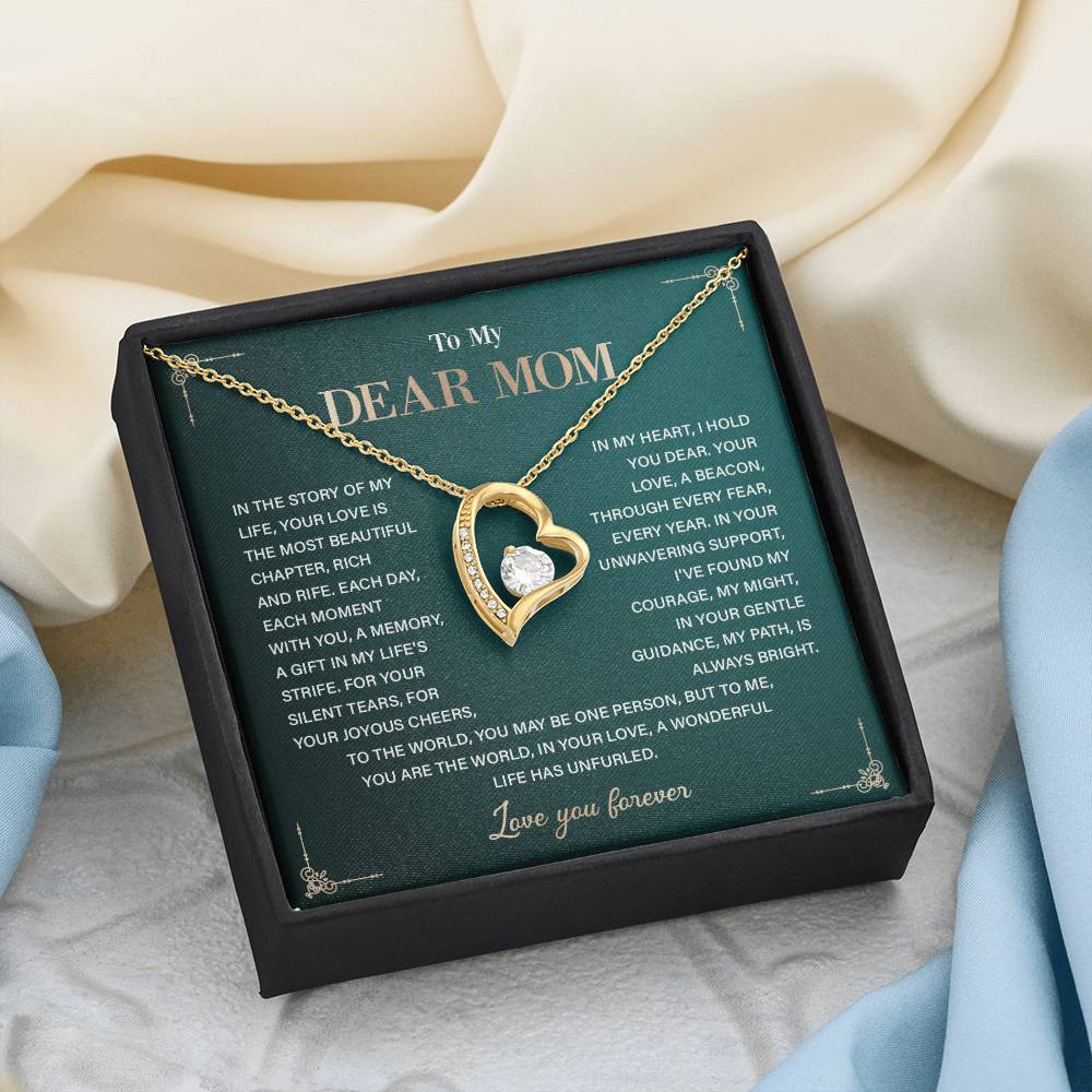 To My Dear Mom Heart Necklace Gift with Loving Message