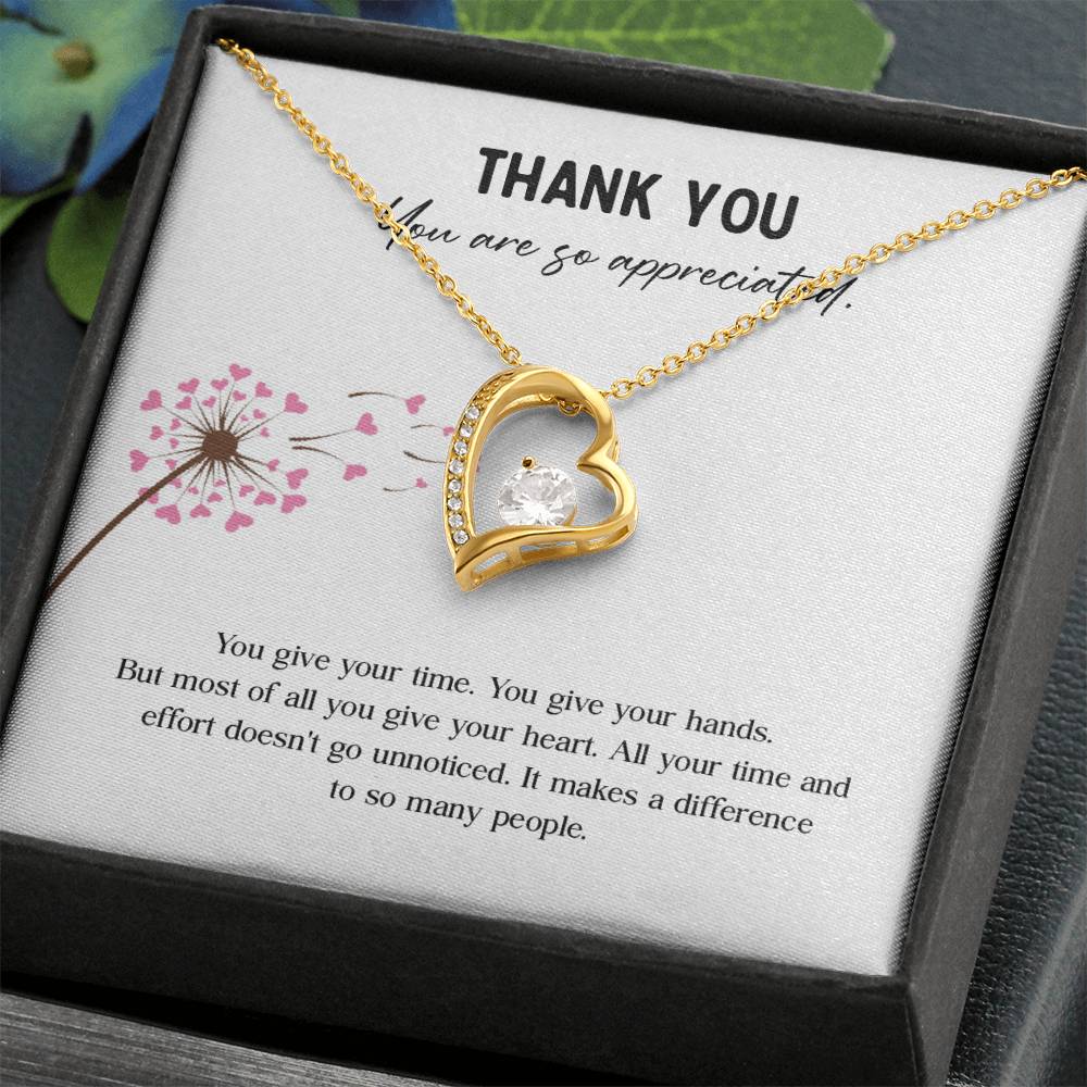 Appreciation Necklace - Thank You For Giving Your Heart And Making A Difference, A Thoughtful Gift For Those Who Care
