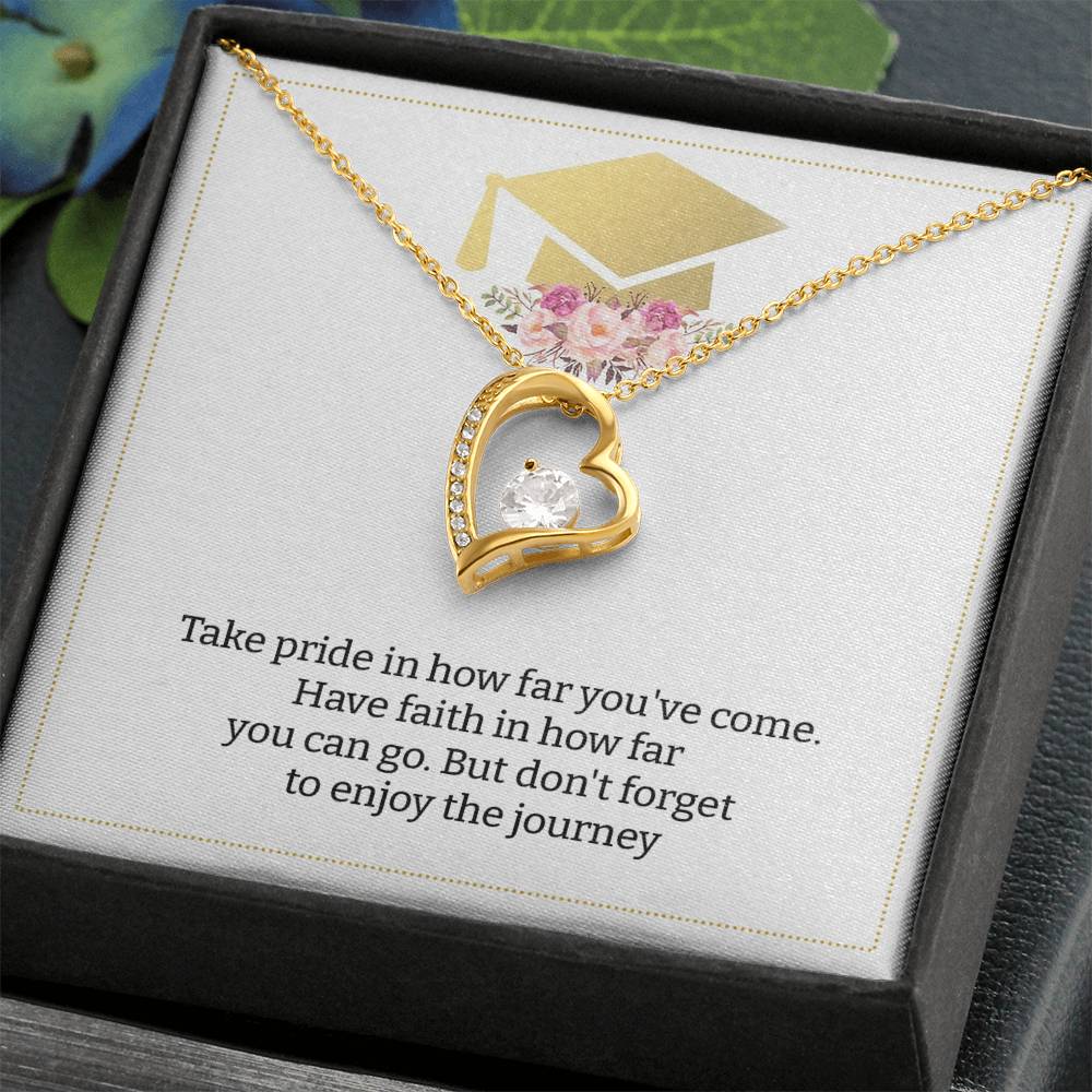 Graduation Heart Necklace with Floral Cap Card