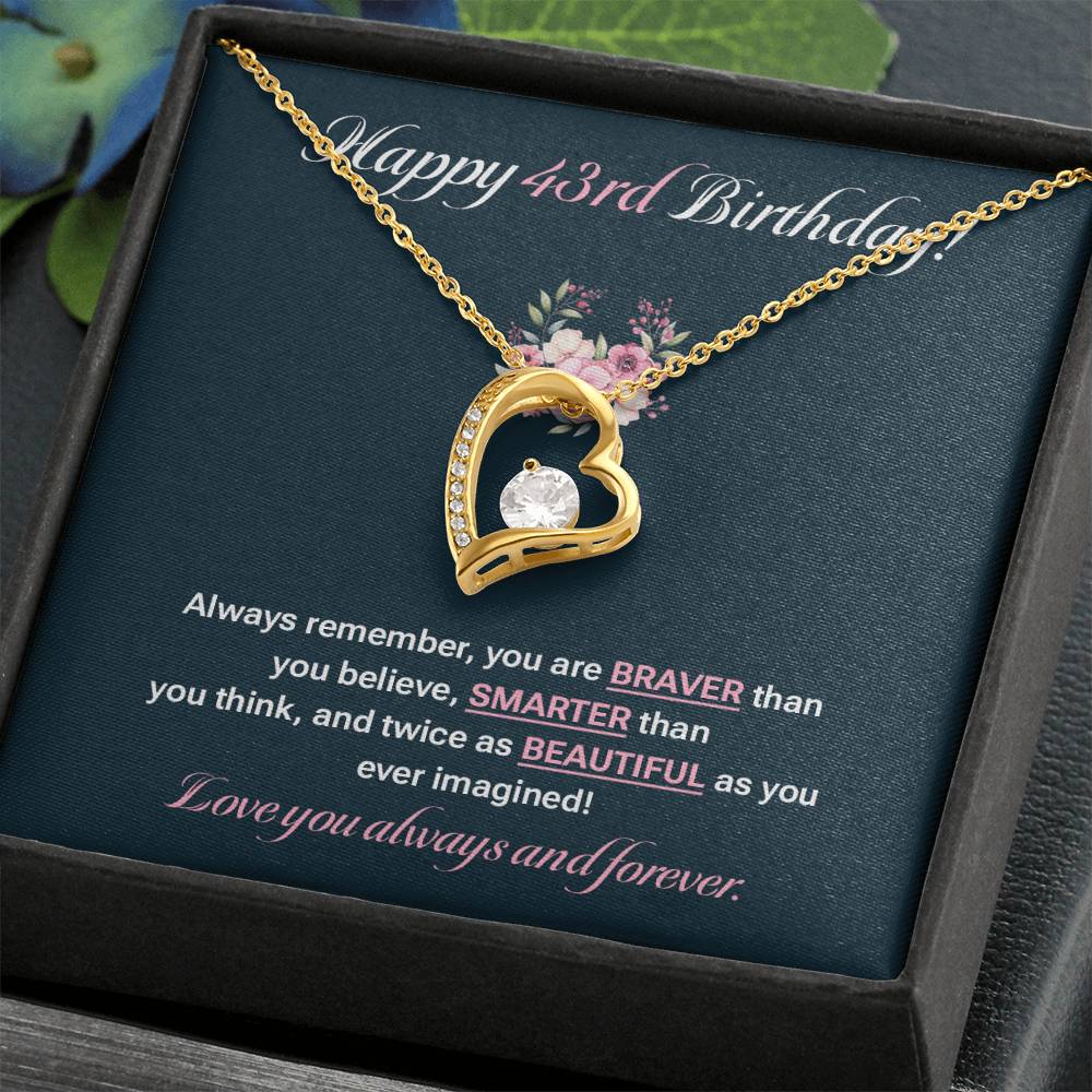 43rd Birthday Necklace for Her – Elegant Heart Pendant with Card