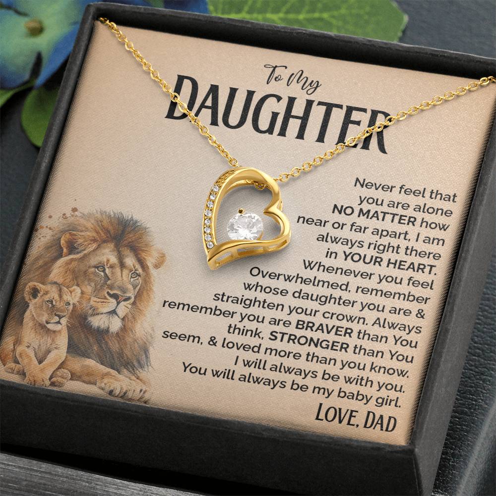 Heart Necklace for Daughter from Dad with Lion Message Card