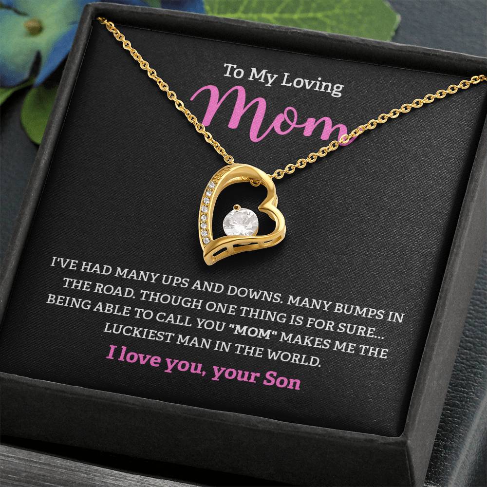 To My Loving Mom Necklace from Son with Message Card Gift Box