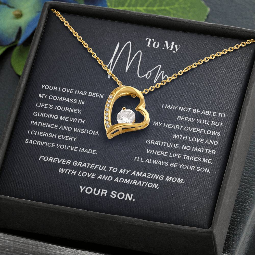 To My Mom Necklace from Son – Heart Pendant with Gratitude Message