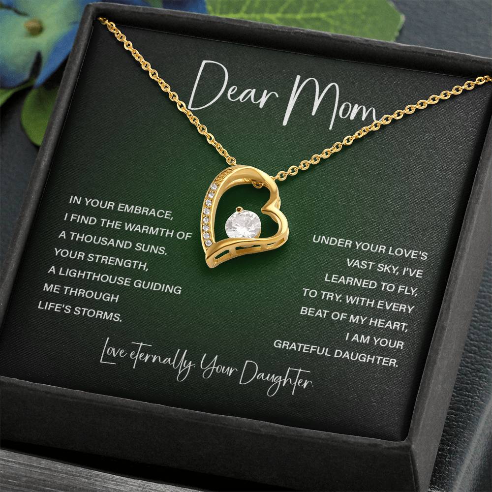 Heart Necklace for Mom – From Daughter with Eternal Love Poem Card