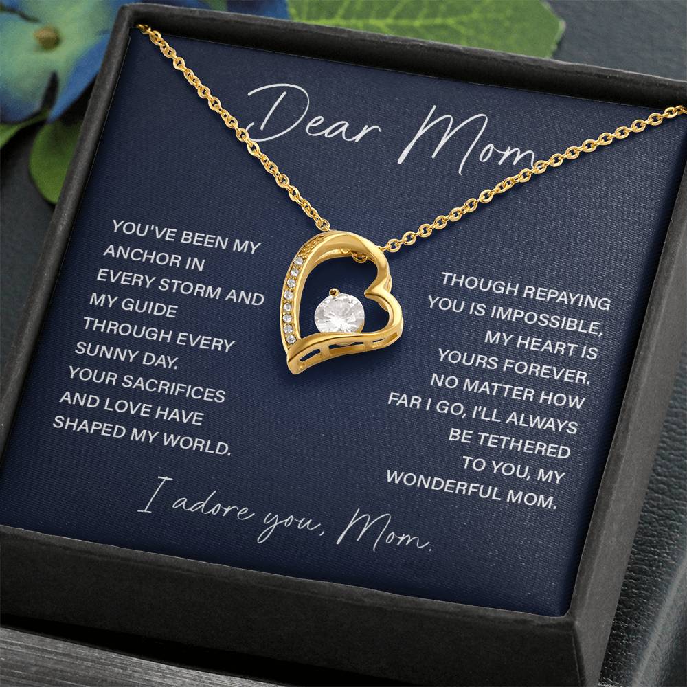 Dear Mom Necklace Gift – Heart Pendant with Loving Message Card from Child