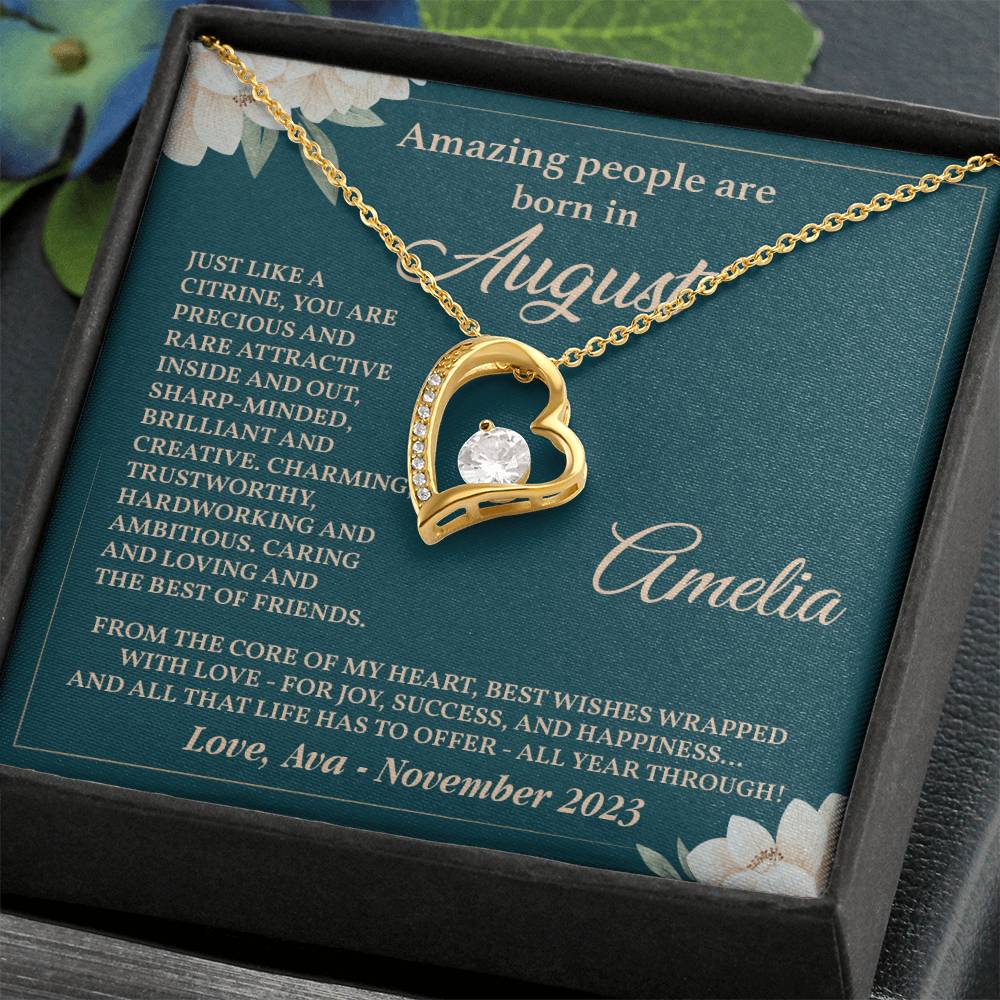 August Birthday Necklace Gift for Her – Heart Pendant in Box