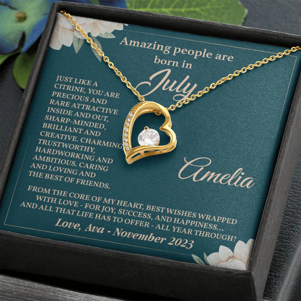 July Birthstone Heart Necklace Gift for Her – Message Box