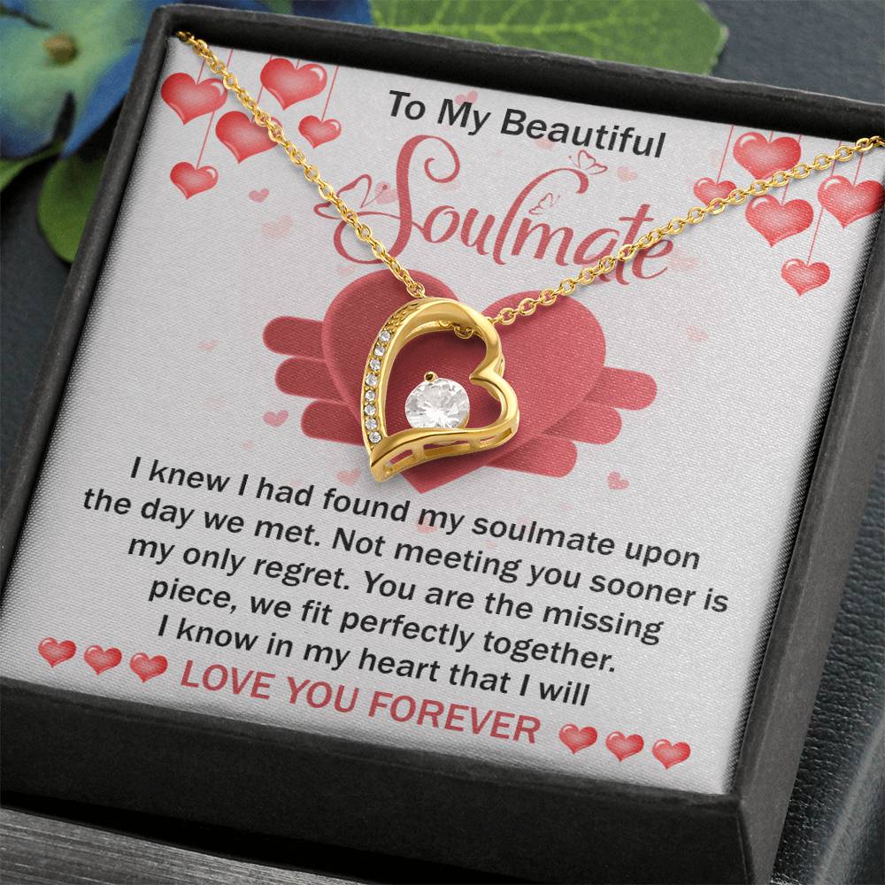 To My Beautiful Soulmate Necklace Gift- I Know I Had Found My Soulmate Upon The Day We Met, Valentine's Day Soulmate Jewelry With A Meaningful Message Card.