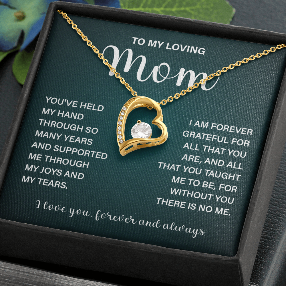 Loving Mom Necklace Gift, Forever and Always Message Card