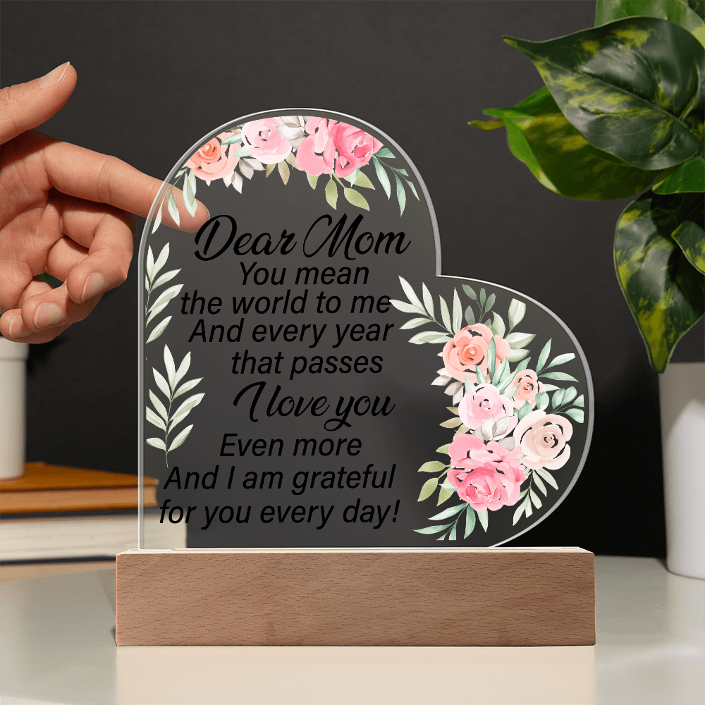 Dear Mom Acrylic Heart Plaque Sentimental Mother's Day Gift from Daughter or Son