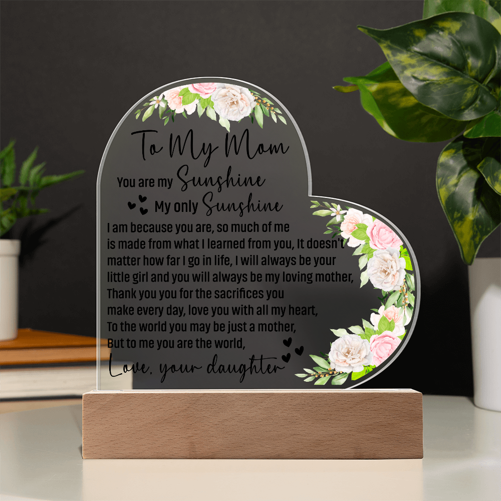 To My Mom Acrylic Heart Plaque Mother's Day Gift from Daughter