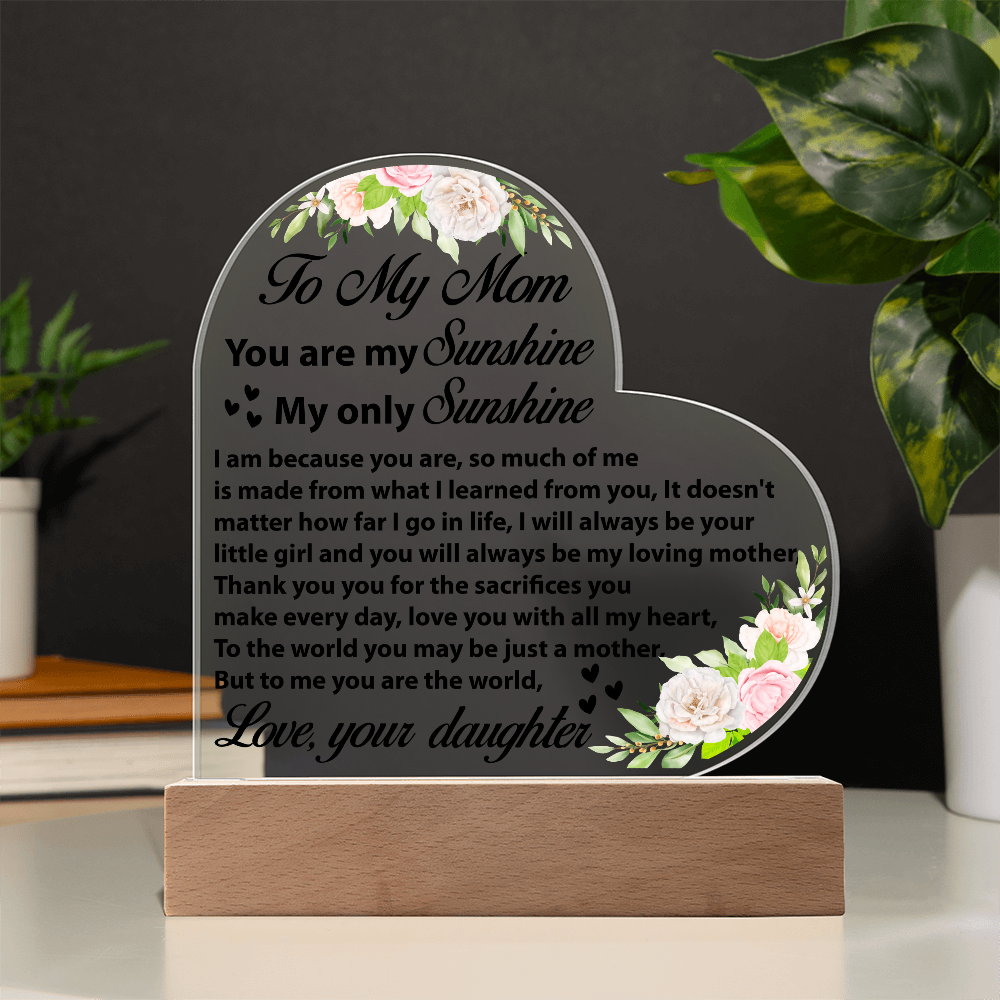 To My Mom Heart Plaque Mother’s Day Birthday Gift from Daughter