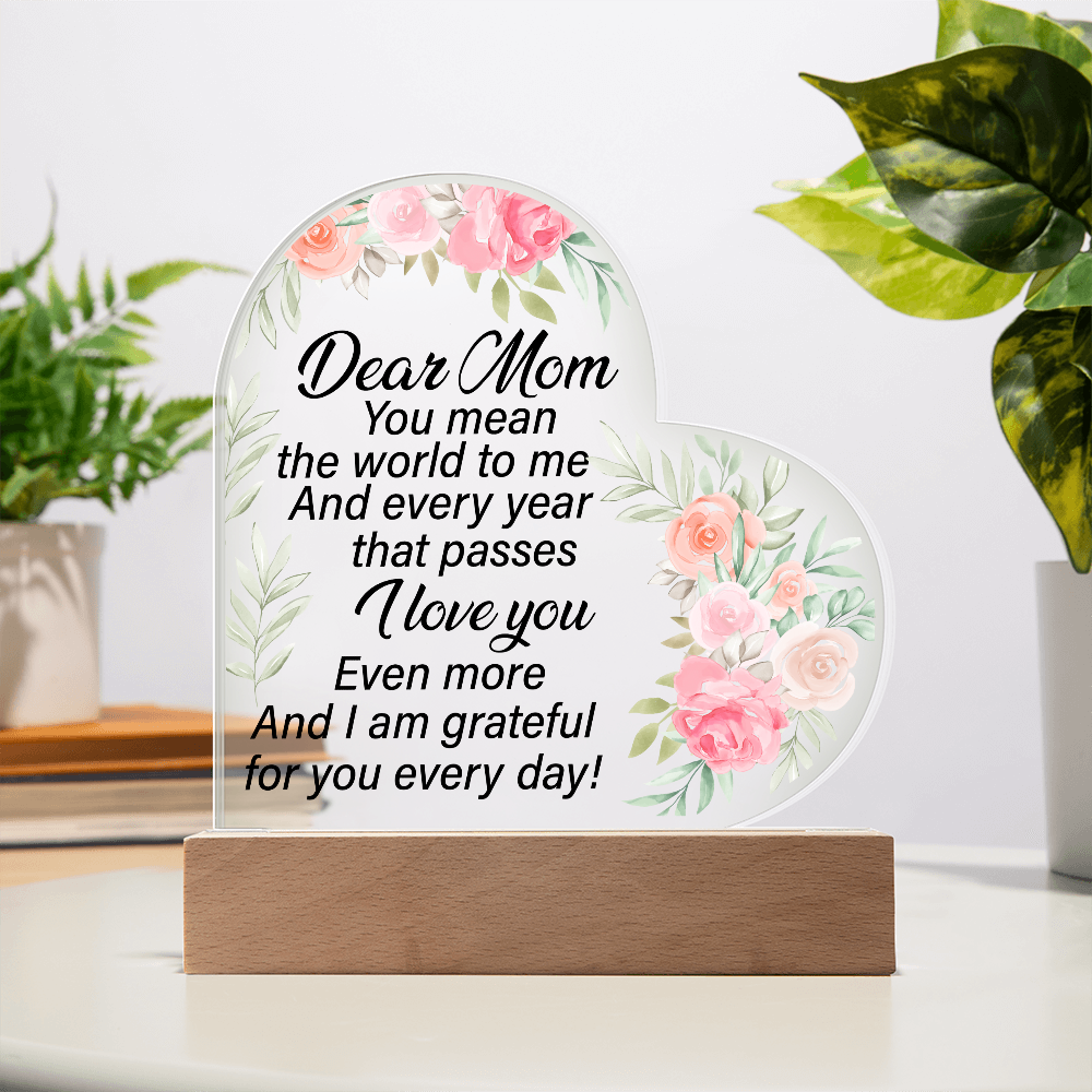 Dear Mom Acrylic Heart Plaque Sentimental Mother's Day Gift from Daughter or Son