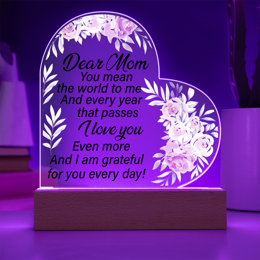 Dear Mom Acrylic Heart Plaque Sentimental Mother's Day Gift from Daughter or Son