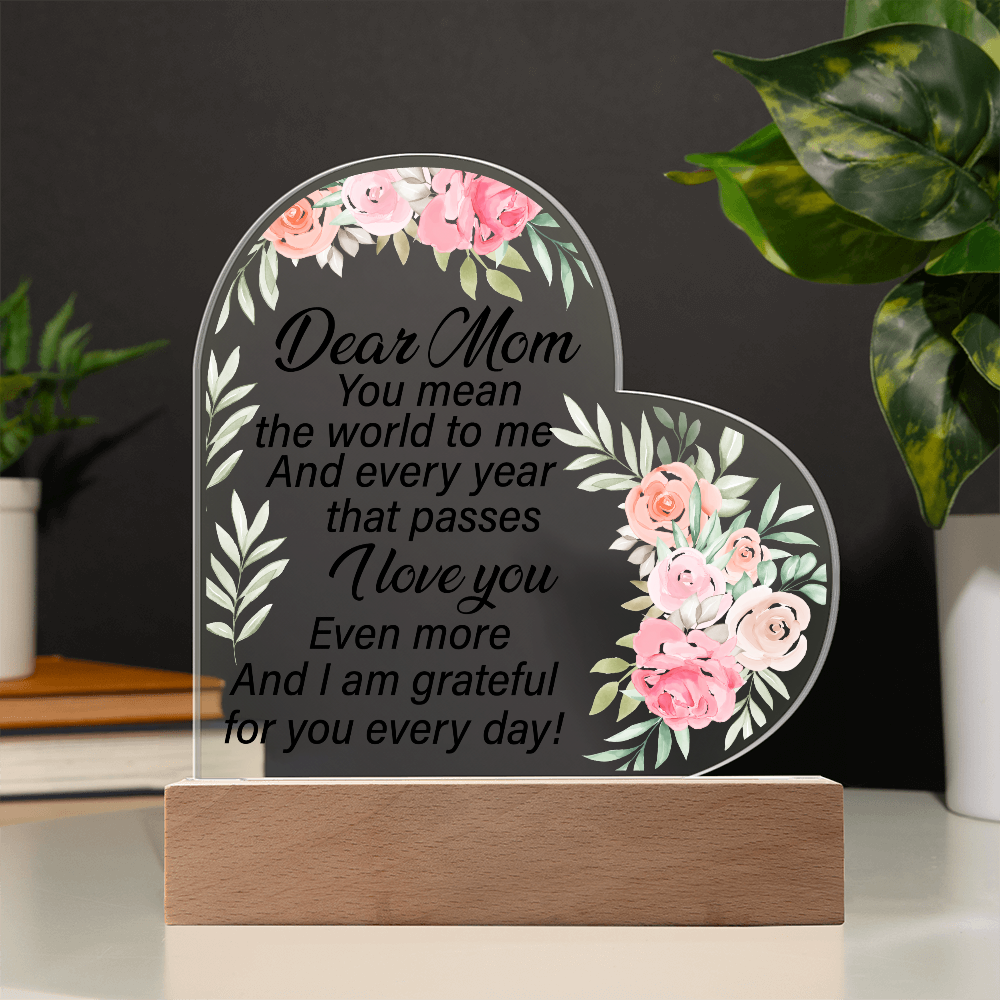 Dear Mom Acrylic Heart Plaque Sentimental Mother's Day Gift from Daughter or Son