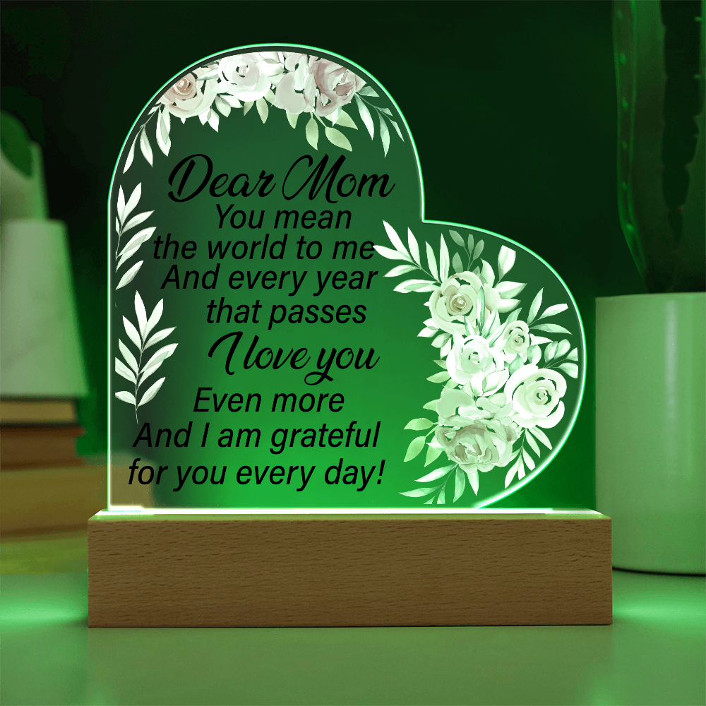 Dear Mom Acrylic Heart Plaque Sentimental Mother's Day Gift from Daughter or Son