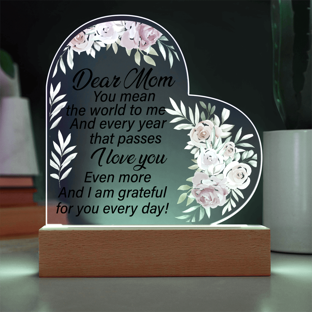 Dear Mom Acrylic Heart Plaque Sentimental Mother's Day Gift from Daughter or Son