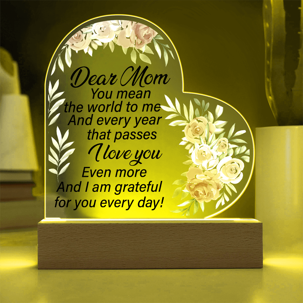 Dear Mom Acrylic Heart Plaque Sentimental Mother's Day Gift from Daughter or Son