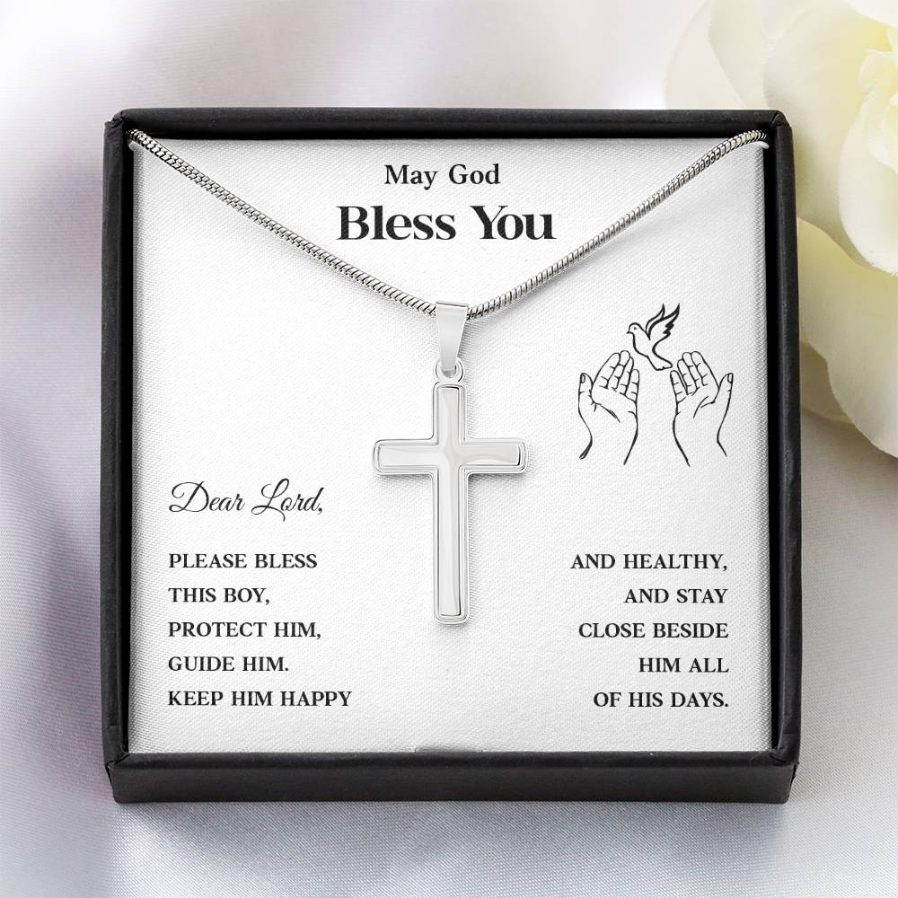 Christian Cross Necklace for Boy – Blessing Prayer Gift for Him