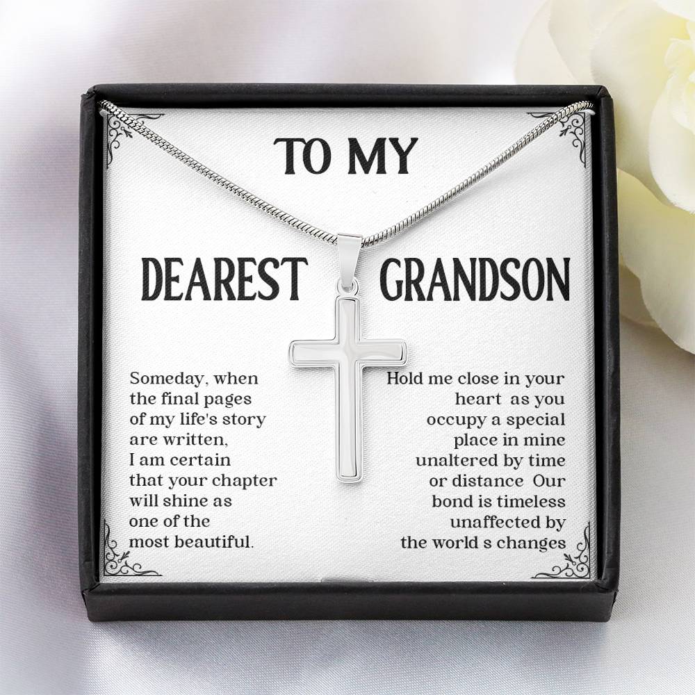 Grandson Cross Necklace – Religious Gift for Boys