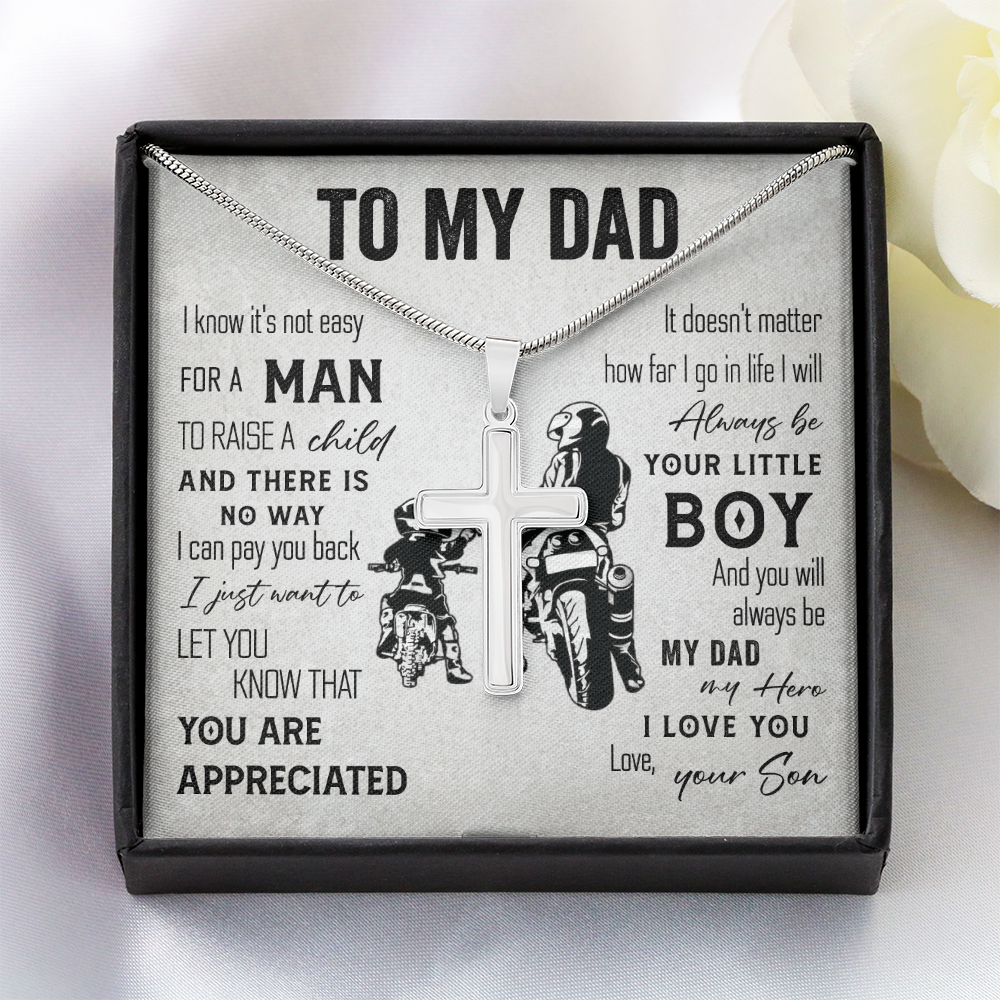 To My Dad Cross Necklace from Son with Message Card