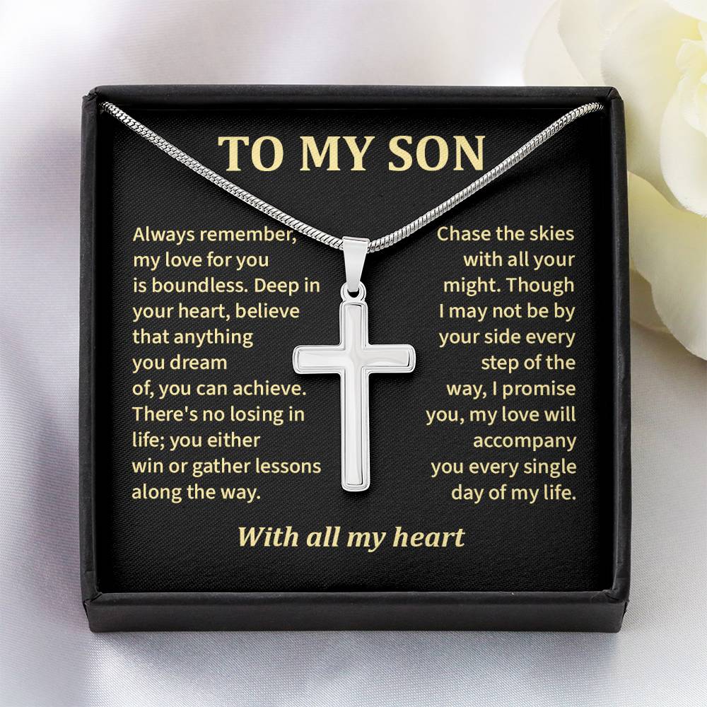 Christian Cross Necklace for Son with Loving Message