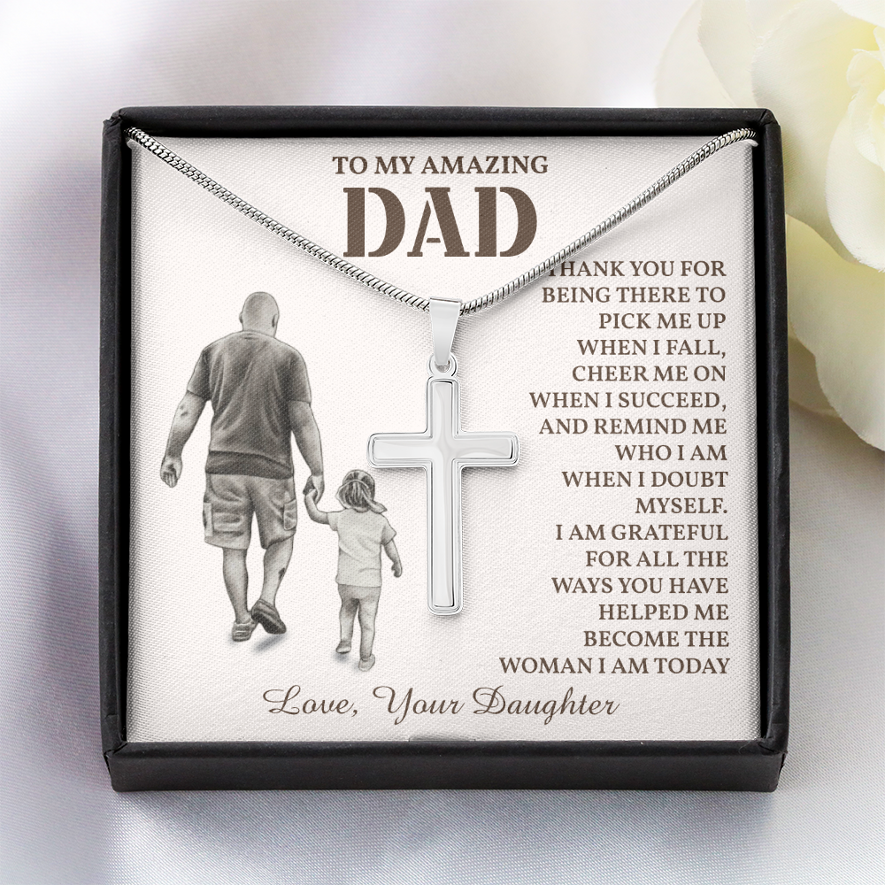 To My Amazing Dad Necklace Cross Design with Message from Daughter