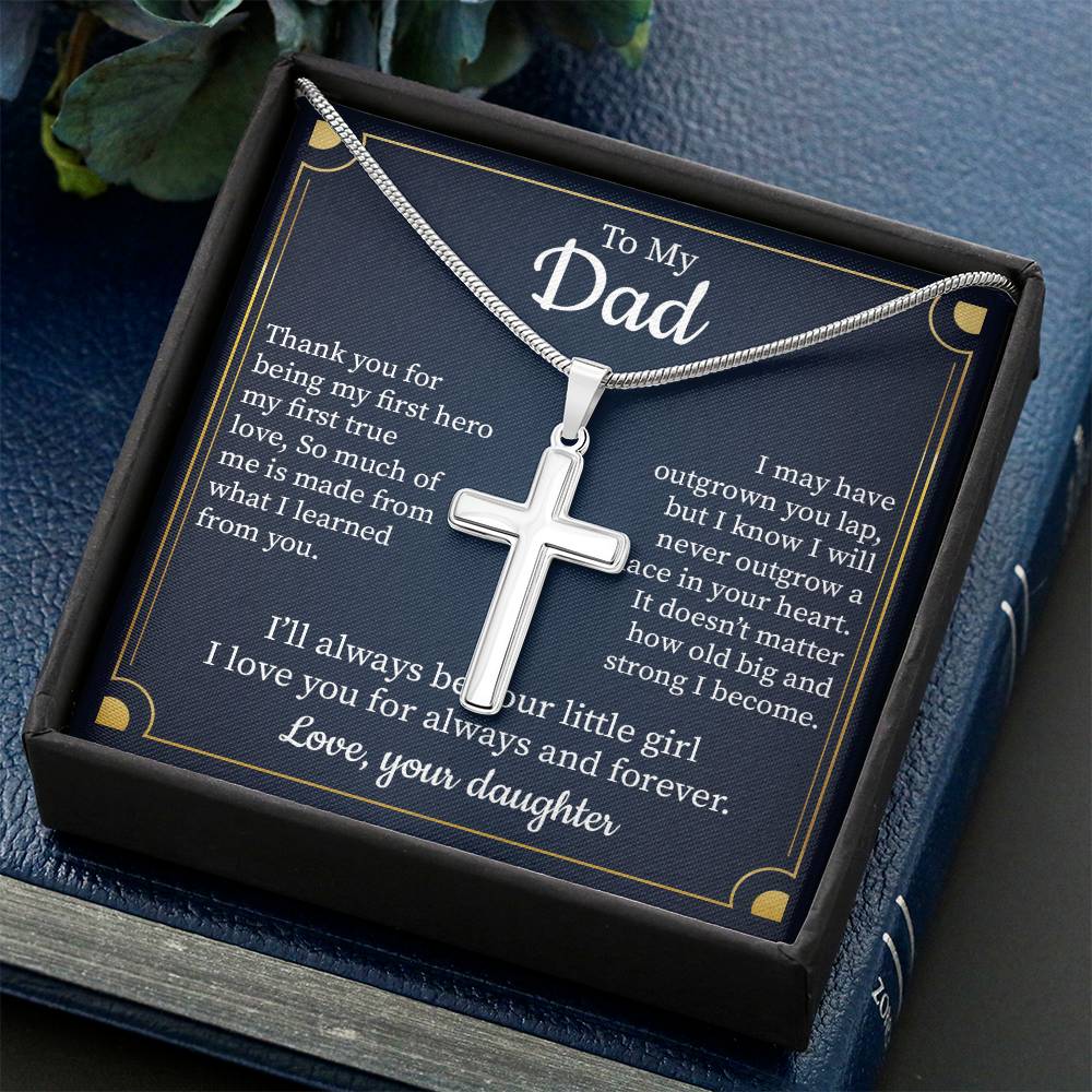 Cross Necklace Gift for Dad from Daughter with Message Card