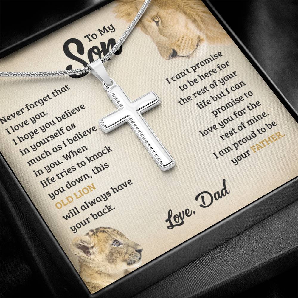 Cross Necklace for Son from Dad Old Lion Message Gift