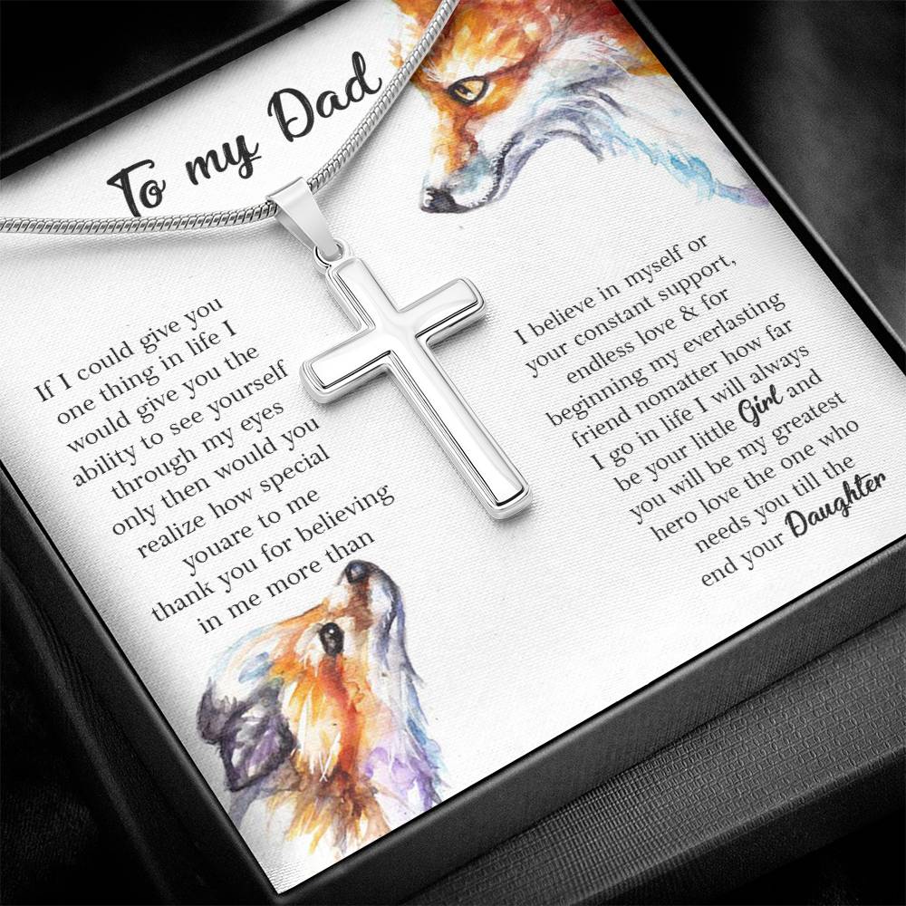 Dad Cross Necklace Gift from Daughter – Heartfelt Message Card with Fox Art