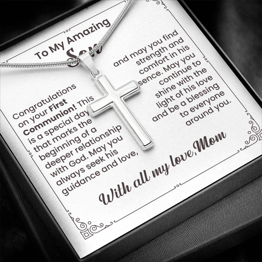 To My Amazing Son Cross Necklace With All My Love, Mom