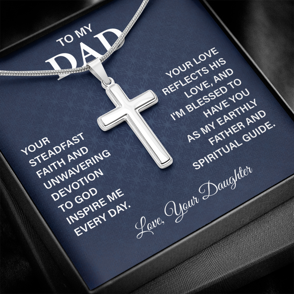 To My Dad Necklace Cross Pendant with Faith Guide Message