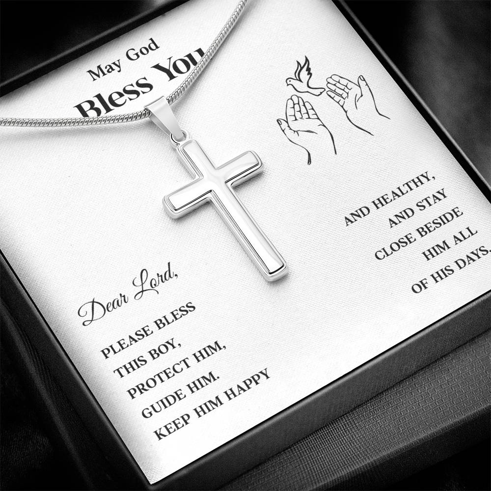 Christian Cross Necklace for Boy – Blessing Prayer Gift for Him