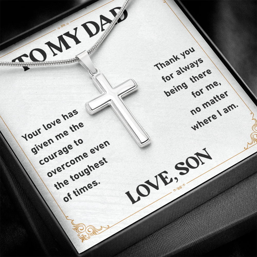 To My Dad Necklace Cross Pendant with Message from Son