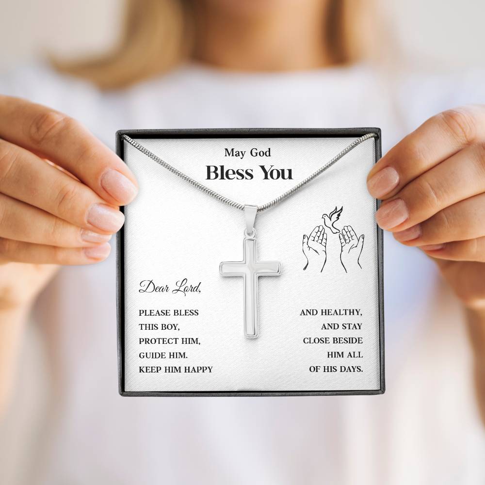 Christian Cross Necklace for Boy – Blessing Prayer Gift for Him