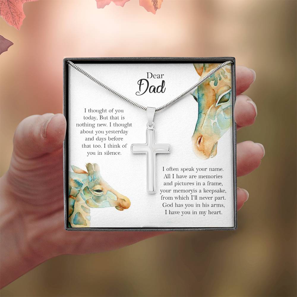 Memorial Cross Necklace Gift for Dad – Remembrance Pendant with Heartfelt Message Card