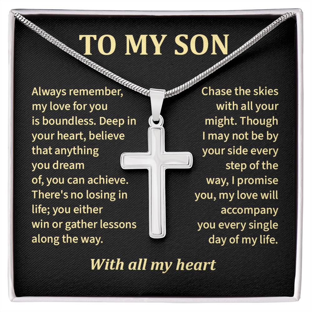 Christian Cross Necklace for Son with Loving Message