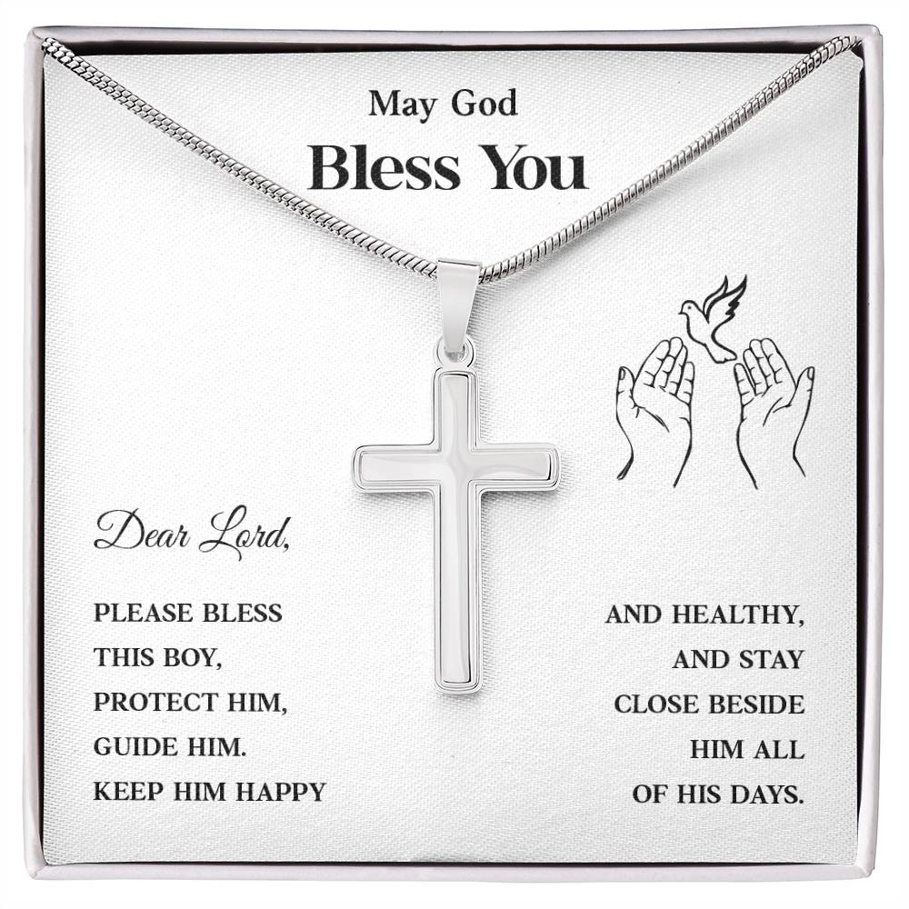 Christian Cross Necklace for Boy – Blessing Prayer Gift for Him