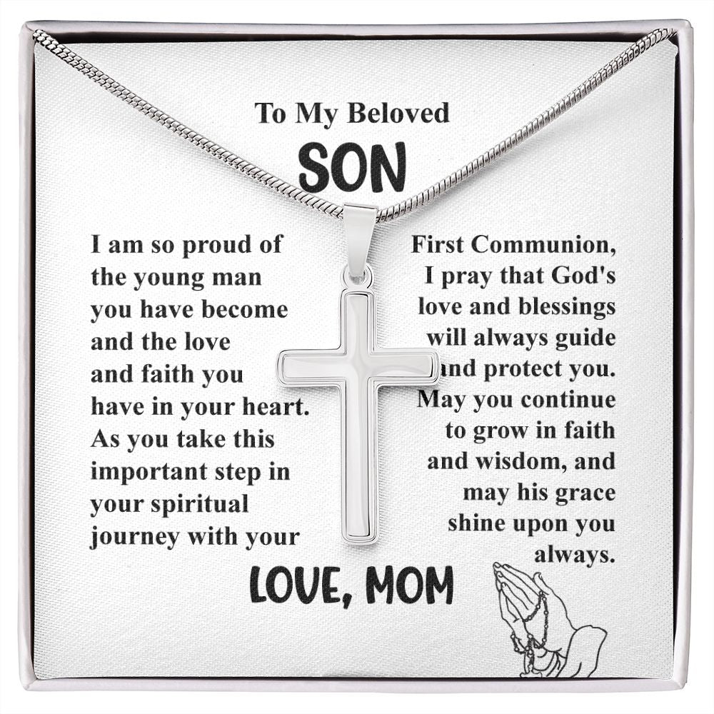 To My Beloved Son I am So Proud of The Young Man - Cross Necklace Gifts From Mom With Beautiful Message