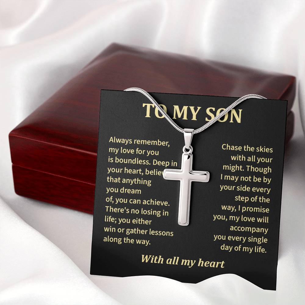 Christian Cross Necklace for Son with Loving Message