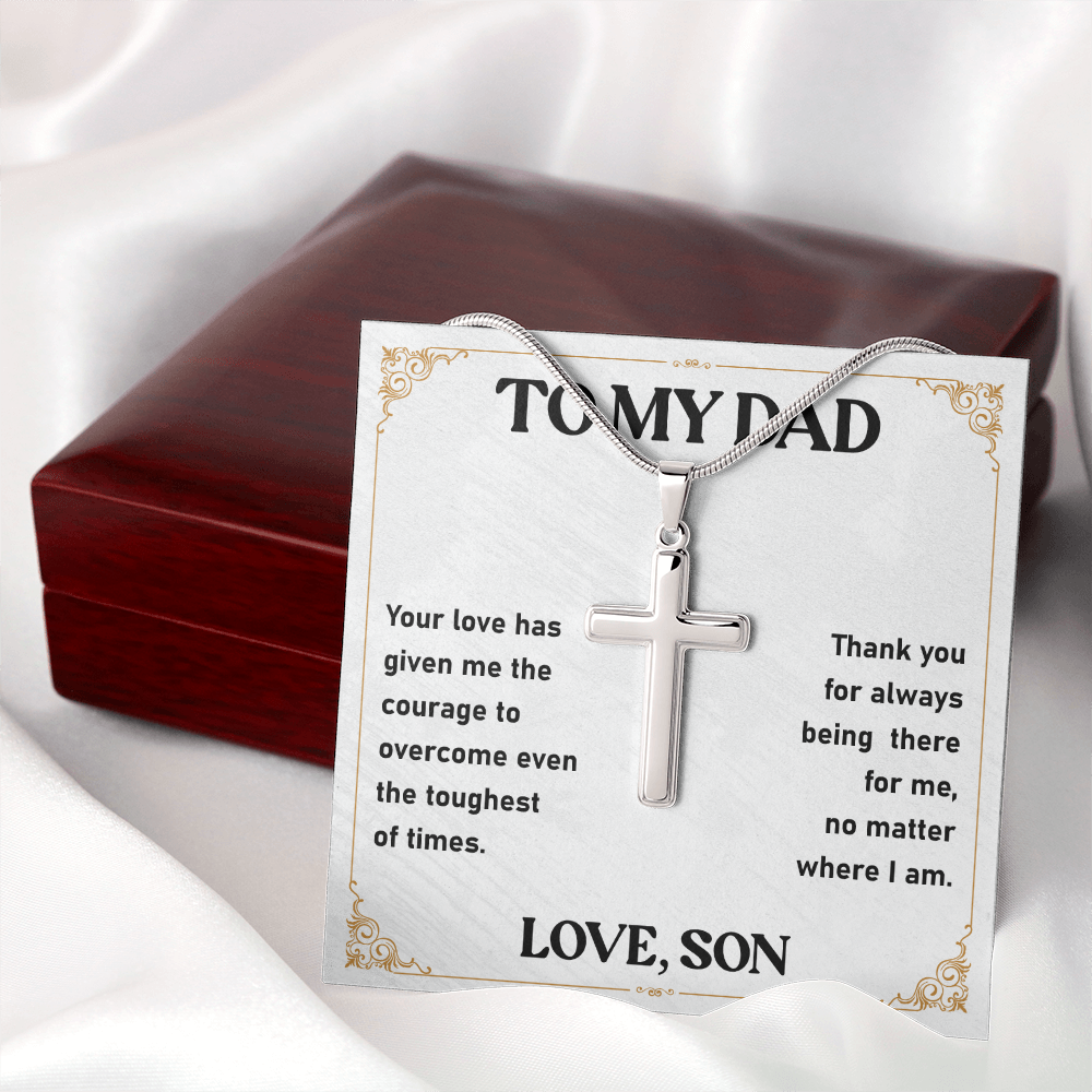To My Dad Necklace Cross Pendant with Message from Son