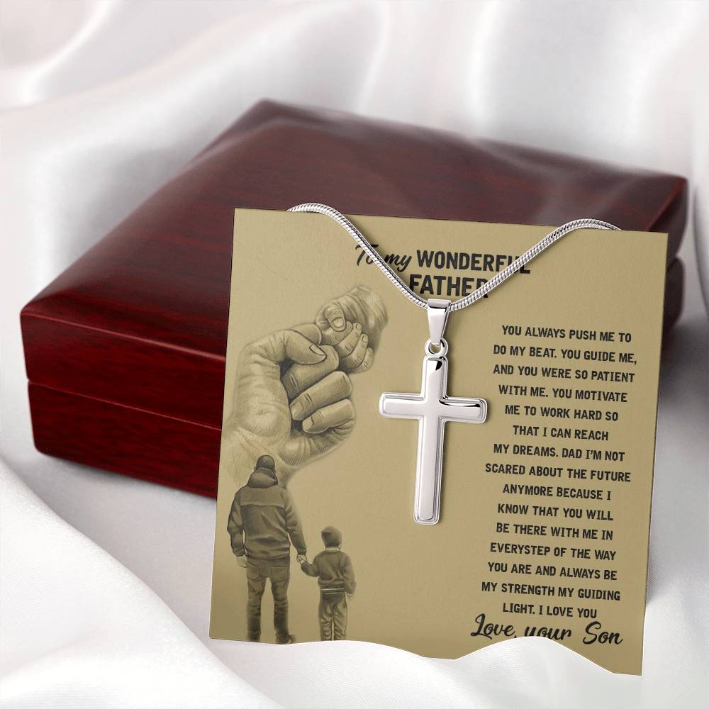 Father Cross Necklace Gift from Son – Inspirational Pendant with Heartfelt Message Card