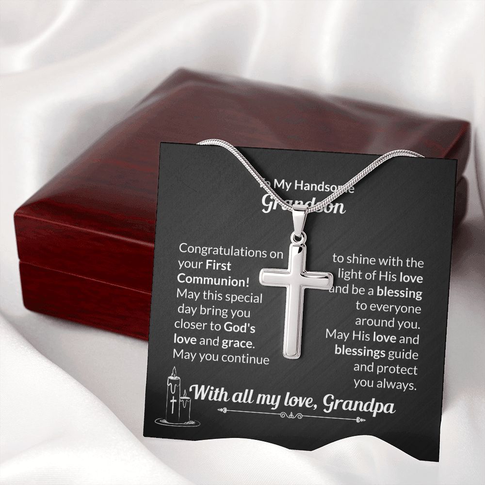 To My Handsome Grandson Cross Necklace With All My Love, Grandpa