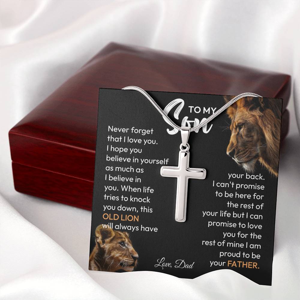 Father To Son Necklace - Old Lion Always Has Your Back, A Promise Of Love For Life - Motivational Jewelry For Men