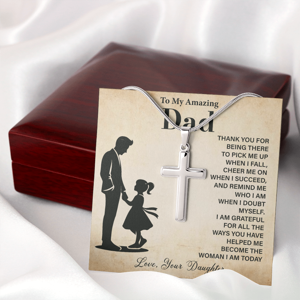 To My Amazing Dad Necklace Gratitude with Cross Design from Daughter