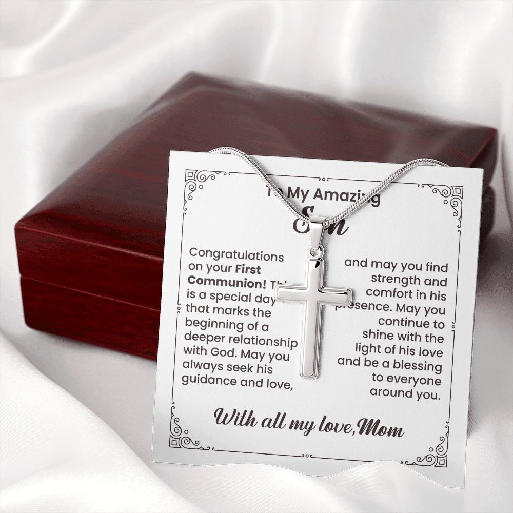To My Amazing Son Cross Necklace With All My Love, Mom