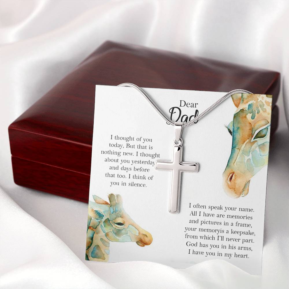 Memorial Cross Necklace Gift for Dad – Remembrance Pendant with Heartfelt Message Card