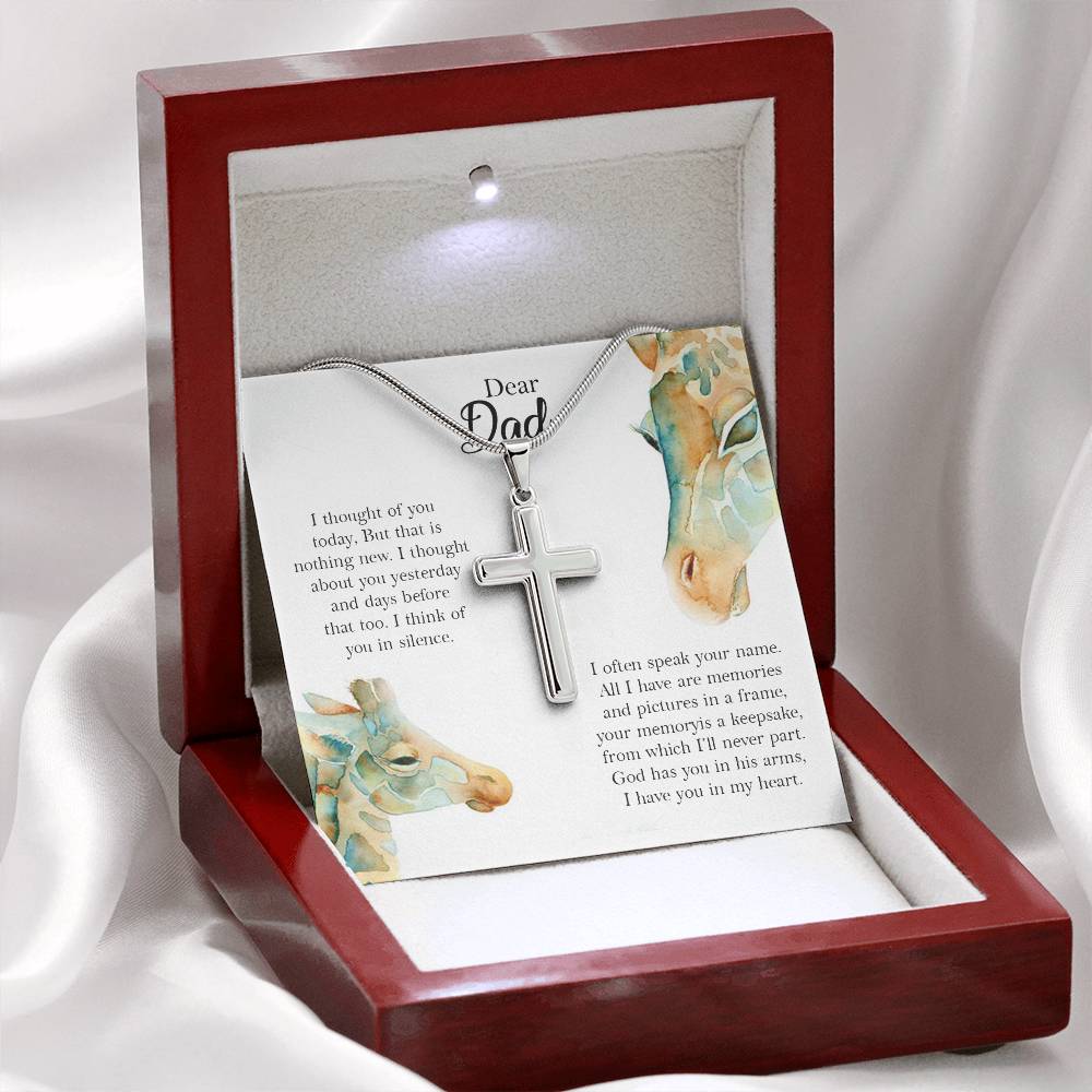 Memorial Cross Necklace Gift for Dad – Remembrance Pendant with Heartfelt Message Card