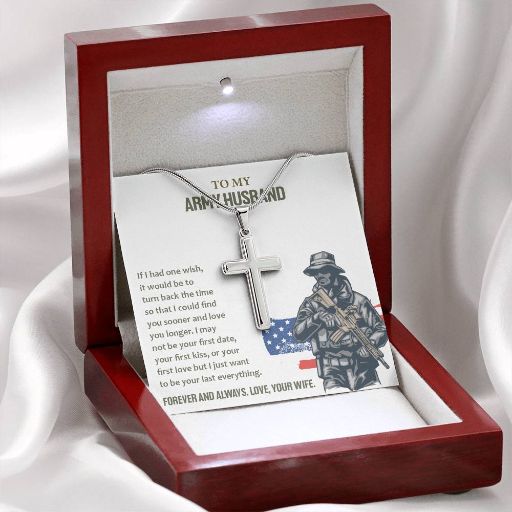 Army Husband Gift from Wife – Cross Necklace Message Card