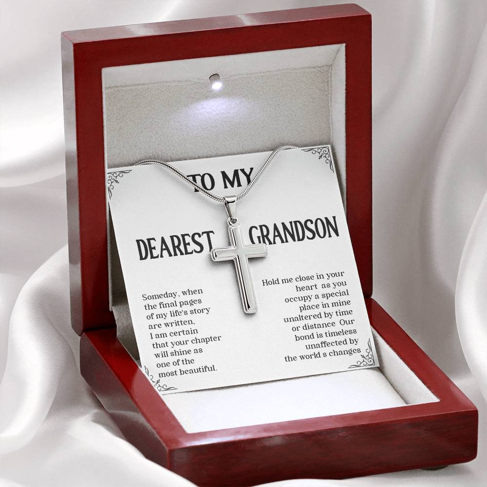 Grandson Cross Necklace – Religious Gift for Boys
